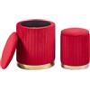 IlGruppone Set Di 2 Pouf Contenitore In Velluto Design Moderno Poggiapiedi,Sgabello Tondo con Coperchio Rimovibile e Seduta Imbottita Alta Densità Con Fascia In Metallo Capiente Storage Box - (Bordeaux2)