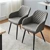 LEMROE Set di 2 sedie da pranzo imbottite in finta pelle, sedie da bancone da cucina, moderne, con gambe in metallo, schienale, braccioli, per casa, reception, camera da letto (grigio chiaro)