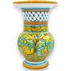 SICILIA BEDDA CAPACI Vaso Porta Fiori Collo Lungo in Ceramica Caltagirone, h 30 x Ø 20cm ca. Decoro Barocco su Fondo Verde