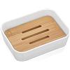 Inbagno Porta saponetta Bagno da appoggio, Design Moderno in Finitura Bianca Opaca con Inserto in Legno di Bamboo