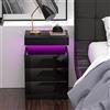 Chleby Moderno Comodino Lucido Comodini con presa Nero Comodino con 3 cassetti e striscia LED per camera da letto, soggiorno