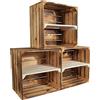 CHICCIE Wino set di 3 portabottiglie per vino in legno, bianco fiammato, 1 cassetta