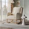Teahutty Sedia a dondolo imbottita in bouclé, con tasche laterali, schienale alto e poggiapiedi retrattile, per soggiorno, camera da letto, ufficio, portico, giardino (Beige A, cotone e lino)