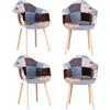 HJhomeheart Set di 4 Sedie da Pranzo in Tessuto patchwork con Braccioli, Poltrona dal Design Moderno, Sedia da Cucina in Legno di Faggio Scandinavo (A5-Marron)