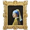 Idea Casa Stampa su Carta Telata Quadro Jan Vermeer Ragazza con Orecchino di Perla con Cornice in Stile Barocco cm 45X37 (Oro)