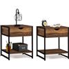 IDMarket - Set di 2 comodini Hawkins, Legno Scuro, Design Industriale