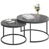 Ginhow Tavolino Salotto Moderno con Cornice Grigia, Tavolo Rotondo con Effetto Marmo, Tavolo Soggiorno Grigio, Coffee Table 2 Pezzi, Larghezza 80cm + 60cm