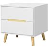 HOMCOM Comodino Moderno con 2 Cassetti con Gambe 50Lx40Px50.5Acm Bianco | Comodino in Truciolato, Gambe in Legno di Pino