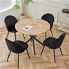 GrandCA HOME Set Tavolo e Sedie da Pranzo, Tavolo Rotondo da 100 cm e 4 Sedie in Velluto Nordico, Adatto a Soggiorno, Sala da Pranzo e Cucina (Venatura del Legno Chiaro + Nero)