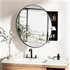 Ztexkee Specchio Bagno Contenitore Rotonda Armadietto Bagno a Parete in Metallo con 2 Mensola Nero (Nessun assemblaggio richiesto) 52 x 12.5 x 52 cm