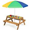RELAX4LIFE 3 in 1 Set Tavolo e Sedie da Giardino per Bambini, Tavolo da Picnic con Ombrellone e 2 Vaschette, Tavolino e Panche da Esterno per Giardino Terrazzo e Balcone (Modello 7)