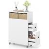 GIANTEX Carrello Stretto Sottile Salvaspazio Cucina Bagno da 19 cm, con 2 Cassetti e 2 Cestini di Vimini, Carrello Arrotolabile, Slim, 19 x 50 x 72 cm, Bianco/Nero (Bianco)
