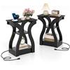 COSTWAY Set di 2 Tavolini da Salotto con 2 Prese AC, 1 Porta USB e 1 Porta Tipo C, Tavolini Laterali da Divano a 3 Ripiani, Tavoli Moderni in Legno per Soggiorno, Ufficio e Studio (Nero)