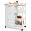 COSTWAY Carrello da Cucina con Ruote, Credenza Cucina con 4 Ripiani e 3 Cassetti, in Legno, Ideale per Cucina Ristorante e Bar, 67 x 37 x 83,5 cm (Bianco)