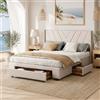 BRILVERDE Letto matrimoniale 160x200 cm,letto imbottito con 3 cassetti,letto contenitore con testiera e rete a doghe,senza materasso,lino (Beige(59), 160x200 cm)