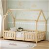 ML DESIGN modern living ML-Design Letto a Casetta per Bambini 80x160 cm, Naturale, con Protezione Anticaduta, Tetto e Rete a Doghe, Struttura Montessori in Legno Massello di Pino, Letto Singolo a Terra per Ragazzi