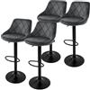 ML DESIGN modern living ML-Design Set di 4 Sgabelli da Bar Rivestimento in Velluto Grigio Sgabello da Bancone Regolabile in Altezza 62-82 cm Girevole a 360° Sedie Alte Sedia da Bistrot con Schienale e Poggiapiedi