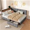BIYFSDS Letto imbottito 140 x 190 cm, letti 140 x 190 con rete letto matrimoniale cassettone con 2 cassetti e lampada da comodino LED, porte USB e Type-C, letti per adolescenti telaio letto matrimoniale in