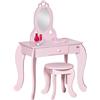 HOMCOM Toeletta Trucco Bambina in Legno con Sgabello e Specchio, Rosa