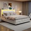 BLSYHDH Letto baule 140x200,letto imbottito idraulico letto cassapanca in legno con LED, lettos cassapanca con testiera e rete a doghe, lettos matrimoniale con ripostiglio (Bianco (PU), 140x200)