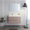 Kiamami Valentina Mobile Bagno Sospeso 90 Cm Olmo Con Lavabo Sinistra | Base 90x54x39 cm, 2 cassetti 1 anta, lavabo asimmetrico in resina, specchio 90x60 cm, finitura effetto legno