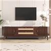 WASAGA Mobile TV in legno naturale con ante e cassetti, supporto per TV, stile rustico naturale, con lati in rattan