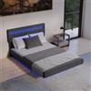 Juskys Letto sospeso Lissabon 140x200 cm con LED, rete e testiera - Design moderno in legno e similpelle - Matrimoniale - Colore grigio scuro