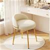 Hellove Sgabello per Toeletta Trucco, Sgabello Basso con Gambe in Metallo Dorato, Moderno Makeup-Hocker in Pelle, Stool Poggiapiedi con Schienale Curvato per Camera da Letto, Soggiorno, Beige