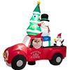 GYMAX 240 cm Babbo Natale Gonfiabile, Camioncino, Pupazzo Neve, Pinguino e Regalo Decorativi, con Luci LED, Accessori da Fissaggio, Cavo Alimentazione di 290 cm, Ideale per Esterno