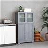 COSTWAY Armadietto del Bagno con 4 Ante, Armadietto con Ante di Vetro, Credenza di Legno con Mensole Regolabili, Organizer Multiuso per Casa Corridoio Salone Ufficio (Grigio)