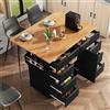 NADEUSAK Isola da cucina, 90 x 120 cm, mobile da cucina, carrello da cucina allungabile con ruote e piano di lavoro, carrello da portata con portaspezie e 8 cassetti, colore nero