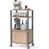 GIANTEX Carrello da Cucina per Microonde a Rotelle, 3 Ripiani Portaoggetti e Armadio con Ante, 4 Ruote di cui 2 con Freno, Dimensioni 60 x 40 x 98 cm (Naturale)