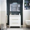 Inbagno Mobile Bagno A Terra Da 80 Cm In Legno Bianco Lucido E Rovere Linea Brillo Con 2 Cassetti Dalla Chiusura Soft-Close, Completo Di Lavabo E Specchio