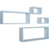 MODULARREDO | MERLINO Set 4 Mensole da Muro, Pensile Bagno, Scaffale Parete, 75x30 e 60x25 p15.5 cm, 2 da 25x15 cm, Blu Baltico - Made in Italy