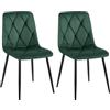 CLP Sedia da Pranzo Set di 2 Clairton, Sedia Imbottita con Rivestimento Trapuntato, Struttura in Metallo Nero, Supporto Fino a 150 kg, Colore:Verde, Materiale:Velluto