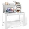 COSTWAY Scrivania per Computer con Libreria, Scrivania Salvaspazio in Legno con Stazione di Ricarica e Foro per Cavi, Scrittoio Moderno per Ufficio, Soggiorno e Studio, 108 x 60 x 125 cm (Bianco)