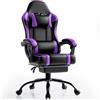 HOTOSYCH Sedia Gaming Ergonomica, Poltrona Gaming con Schienale Regolabile, Sedia da Gamer con Poggiatesta e Supporto Lombare, Sedia Gamer in Pelle Sedia Gaming con Poggiapiedi (Viola)