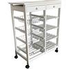 Meyvaser.com Ecommerce Company Meyvaser carrello da cucina con ruote salvaspazio in lengo, Carrello da cucina con ruote bianco con 2 cassetti, 4 ripiani e 4 vassoi in metallo 85x67x37 cm