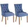 CLP Set 2 Poltrone Pranzo Aberdeen Stile Chesterfield I Coppia Sedie Soggiorno In Tessuto Imbottite Telaio In Legno Di Caucciù, Colore:blu, Colore del telaio:antico chiaro