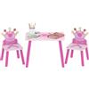 HOMCOM Set Tavolo e 2 Sedie Bambini Tema Principesse per Cameretta, Rosa | In Legno, Schienale a Forma di Corona