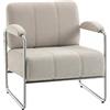 HOMCOM Poltrona Salotto Imbottito in Ciniglia con Doppie Cuciture, Poltroncina Camera da Letto Moderno con Braccioli e Gambe in Acciaio, per Soggiorno, Ufficio e Camera da Letto, 76x75x76 cm, Beige