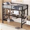 Idemon Letto in metallo, letto a soppalco con scrivania e due librerie, per bambini, ragazzi e adulti, 90 x 200 cm, nero, WX000123