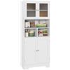 HOMCOM Credenza Cucina con 2 Armadietto, 3 Vani Aperti, Mobile Dispensa Stretto con Ante in Vetro e Ripiani Regolabili, per Soggiorno, Sala da Pranzo, 60x30x145.5 cm, Bianco