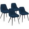 IDMarket - Set di 4 sedie THALYA in velluto blu con braccioli