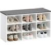 HOOBRO Panca Scarpiera Bianca con Seduta Imbottita, Panca Contenitore con Scomparti Aperti, Portaoggetti con 9 Scomparti per Corridoio, Soggiorno, Camera da Letto, Bianco e Grigio EWT66HX01
