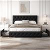 Yaheetech Letto Imbottito Matrimoniale 2 Cassetti | Letto Contenitore 160 x 200 cm Nero Doghe Legno Testiera Regolabile Camera da Letto Moderno