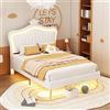 KUAKE Lettino imbottito per bambini, 90 x 200 cm, struttura letto per bambine, struttura letto matrimoniale a corona bianca in pelle PU con luci a LED, rete a doghe e schienale, materasso non incluso