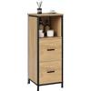 EUGAD Mobile da Bagno a Terra, Mobiletto da Bagno a Colonna, 1 Scomparto Aperto e 2 Cassetti Estraibili, per Salotto, Camera, Cucina, in Legno e Metallo, 30x30x80cm, Nero+Rovere Chiaro