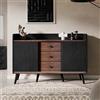Azkoeesy Credenza retrò con ante scorrevoli e 3 cassetti, 117 x 40 x 80 cm, stile rustico, comò buffet in noce marrone e nero, piano con recinzione, per soggiorno e sala da pranzo