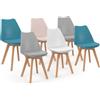 IDMarket - Set di 6 sedie SARA in mix cromatico rosa pastello, bianco, grigio chiaro x2, blu x2